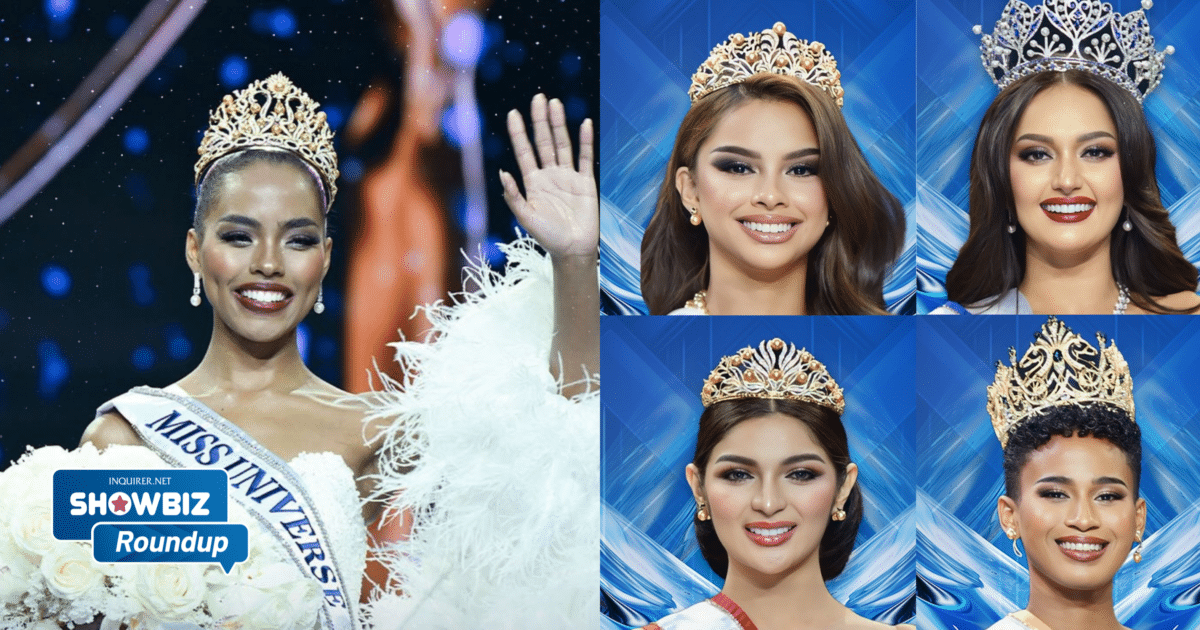 (From left) Chelsea Manalo, Tarah Valencia, Ahtisa Manalo, Cyrille Payumo, and Alexie Brooks. Images: Facebook/Miss Universe Philippines, The Miss Philippines