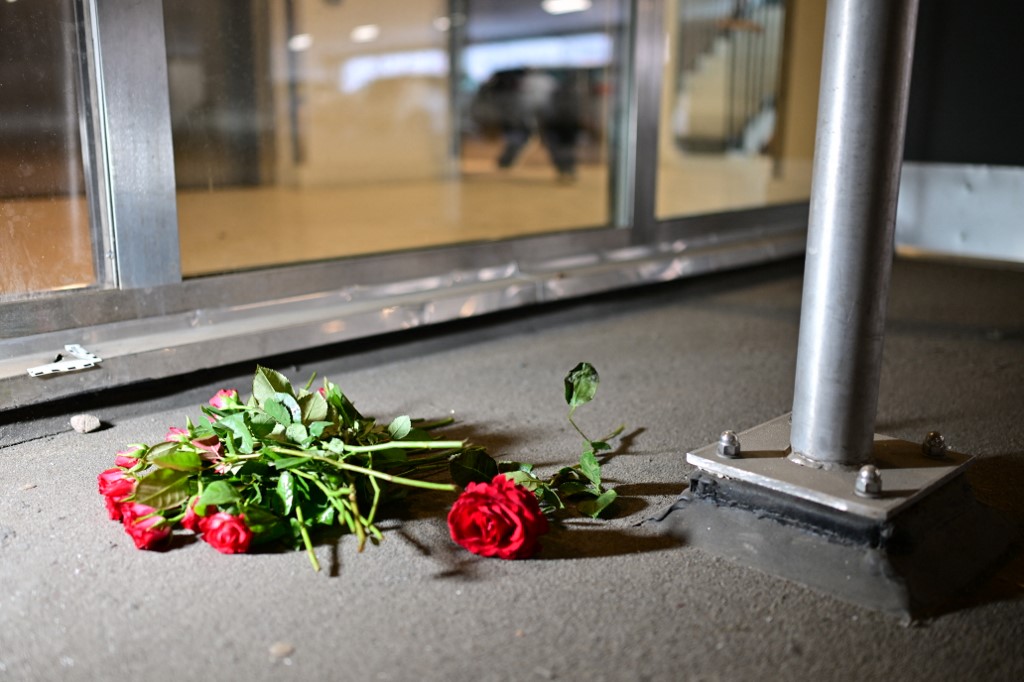 Roses at Selma Lagerlof square in Gothenburg where Swedish rapper C. Gambino was shot dead 