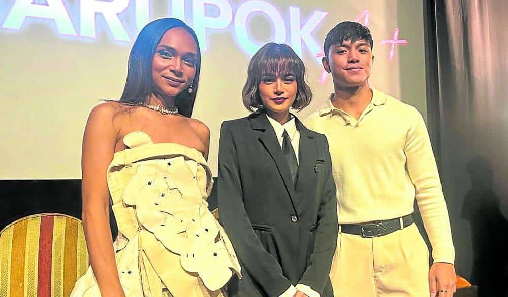 EJ Jallorina (left), Racal, and Royce Cabrera at the recent media screening of “Marupok A+”