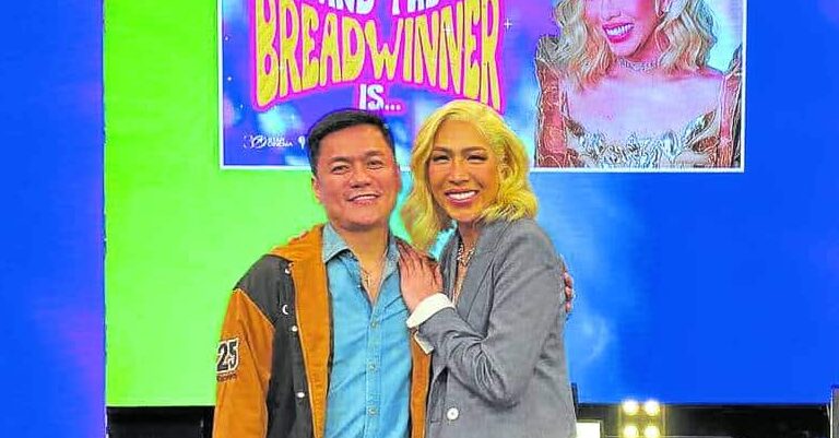 Vice Ganda (right) with Jun Robles Lana, director of “And the Breadwinner is...”