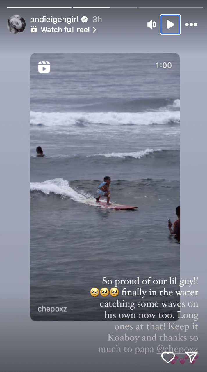 Andi Eigenmann, Philmar Alipayo's son Koa surfs on his own at 3