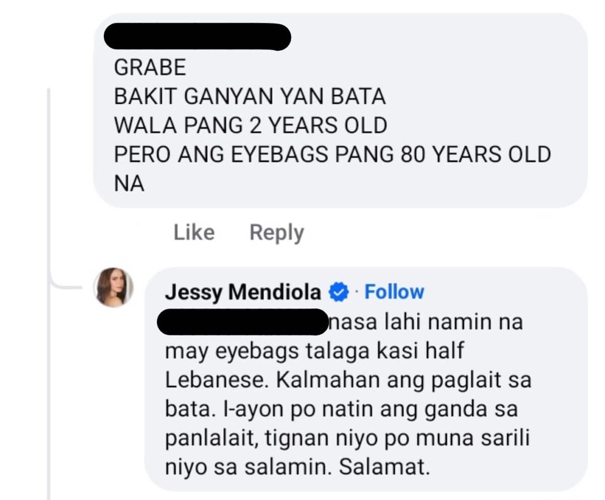 Jessy Mendiola hits back at netizen who noticed daughter’s eyebags