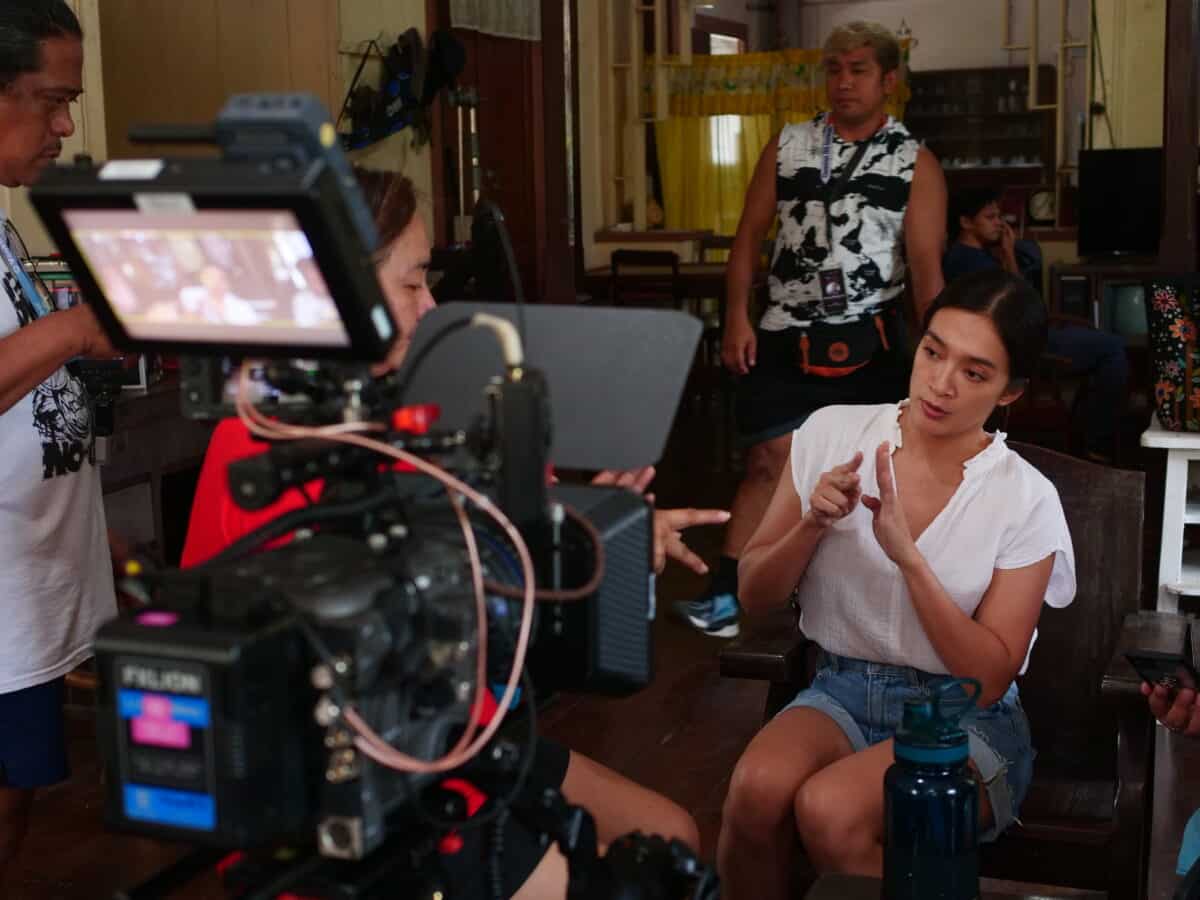 Mylene Dizon while filming "The Hearing." Image: Courtesy of the Cultural Center