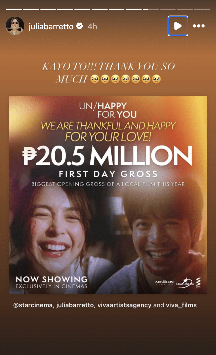 Julia Barretto, Joshua Garcia's 'Un/Happy For You' opens with over P20 million