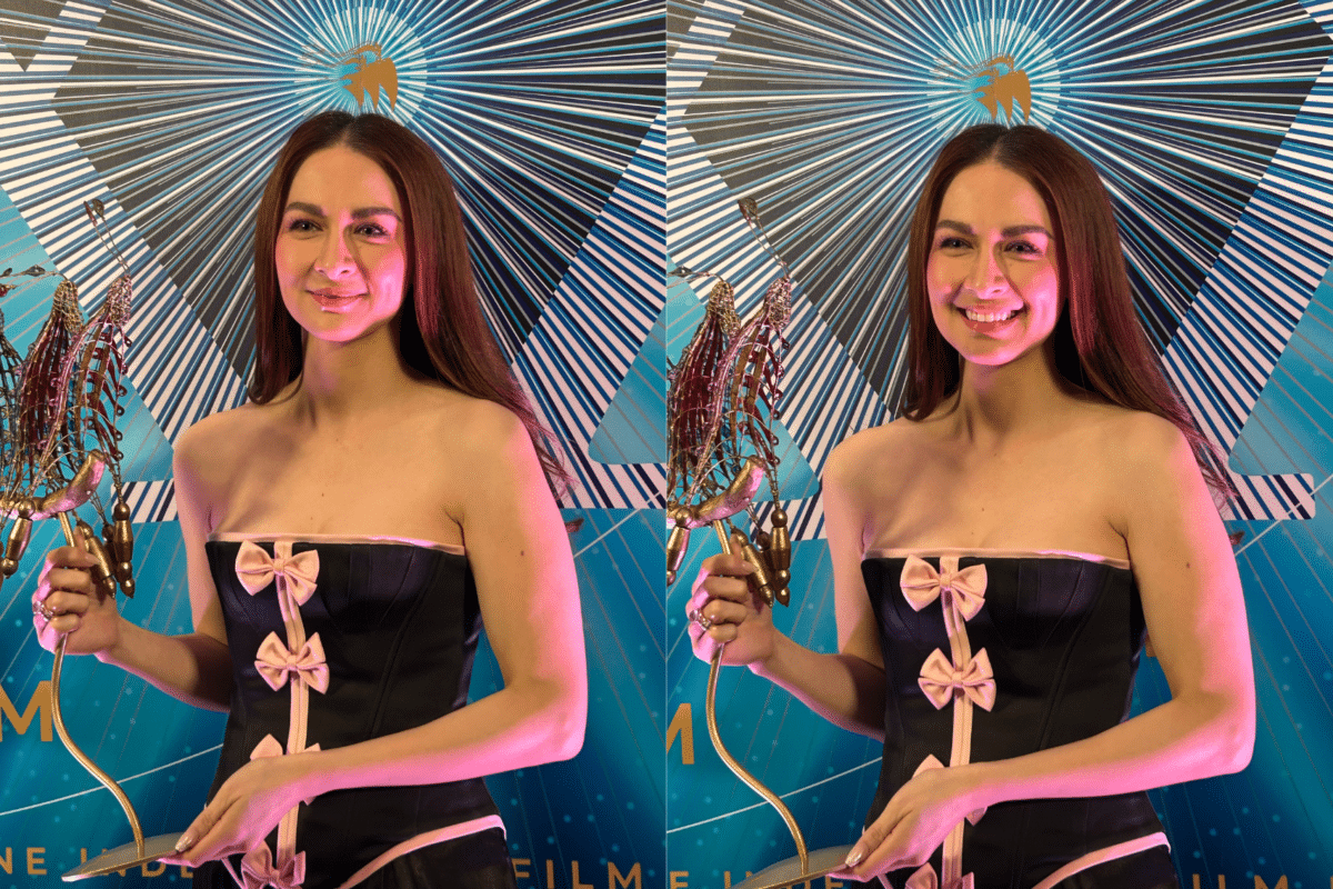 Marian Rivera dedicates Cinemalaya Best Actress win to teachers who protect nation’s votes. Images: Hannah Mallorca/INQUIRER.net