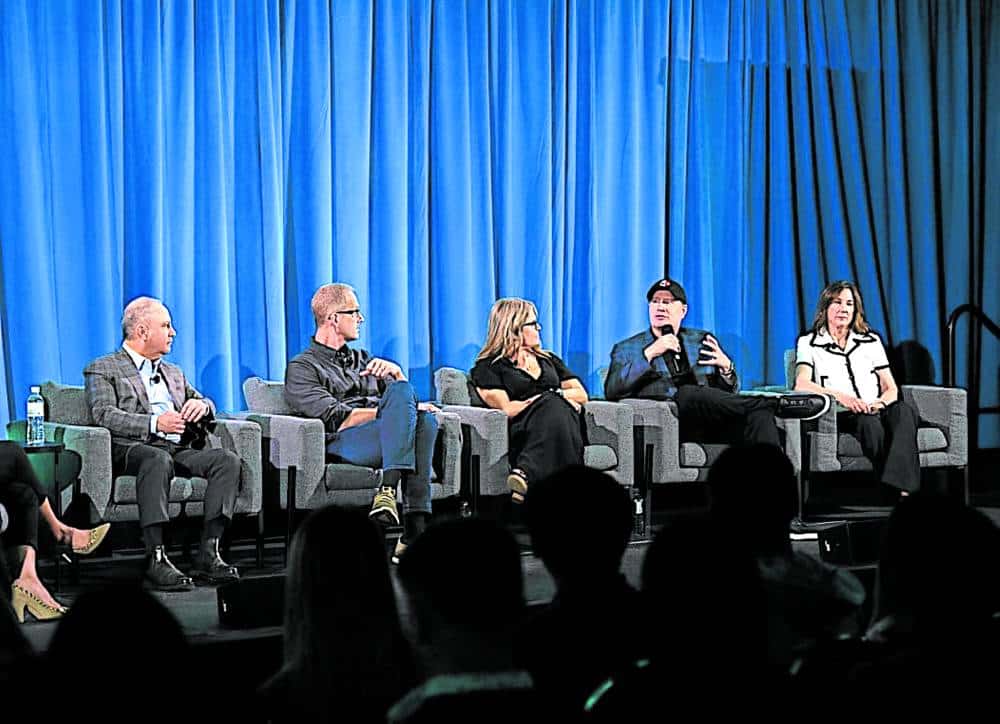 ‘EXECUTIVES, ASSEMBLE!’ From left: Alan Bergman (Disney Entertainment), Pete Docter (Pixar), Jennifer Lee (Walt Disney Animation), Kevin Feige (Marvel) and Kathleen Kennedy(Lucasfilm) 