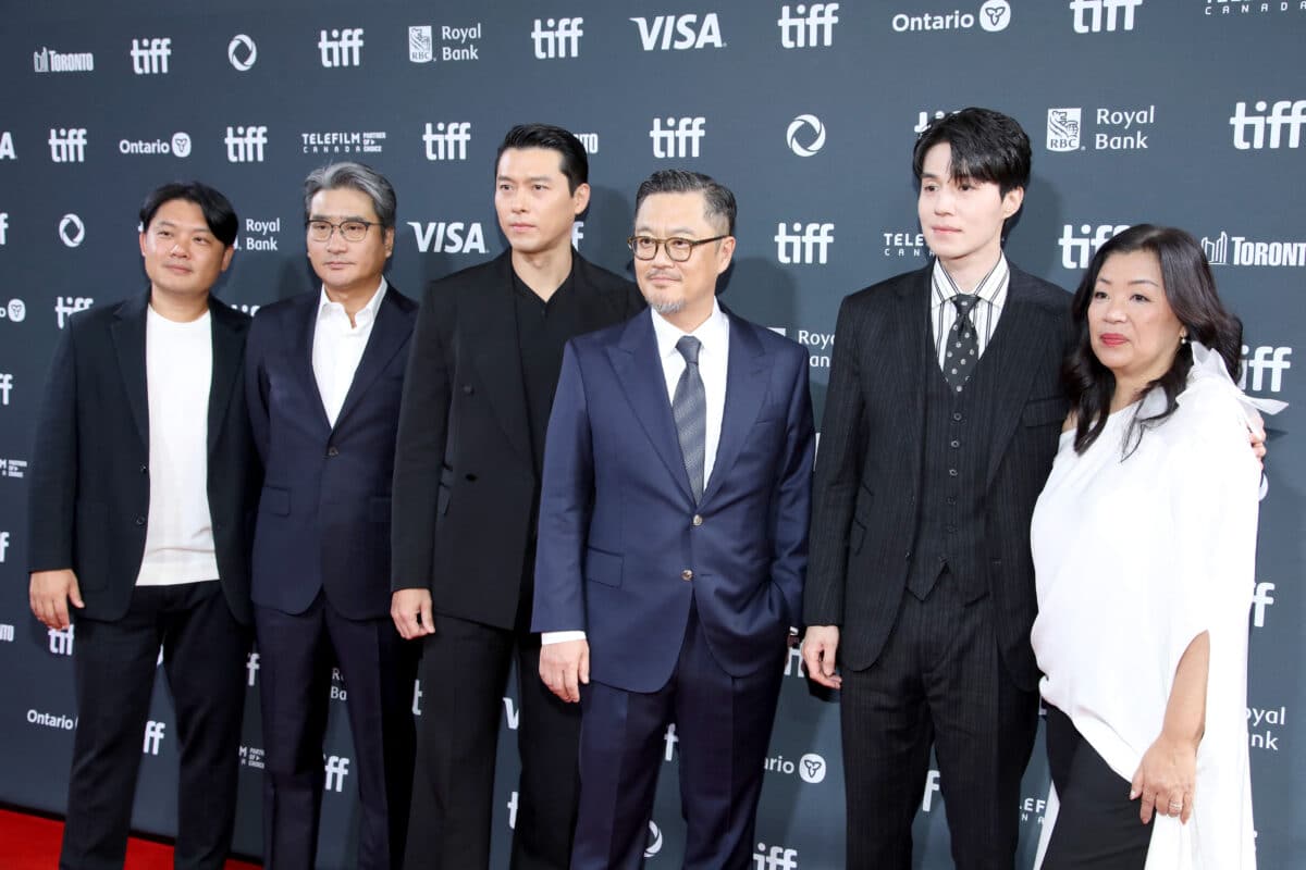 (From left) Cast and crew inclduing Kim Won-kuk, Hyun Bin, Woo Min-ho, Lee Dong-wook, and Anita Lee attend the premiere of "Harbin" during the 2024 Toronto International Film Festival at Roy Thomson Hall on Sept. 08, 2024 in Toronto, Ontario. Image: Jeremy Chan/Getty Images/AFP