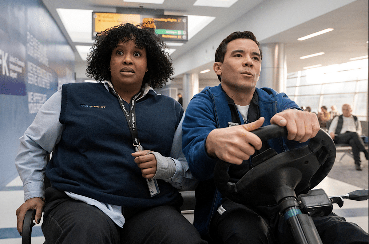 Ricamora (right) as Rory Cohen with Natasha Rothwell as Mel Jackson 