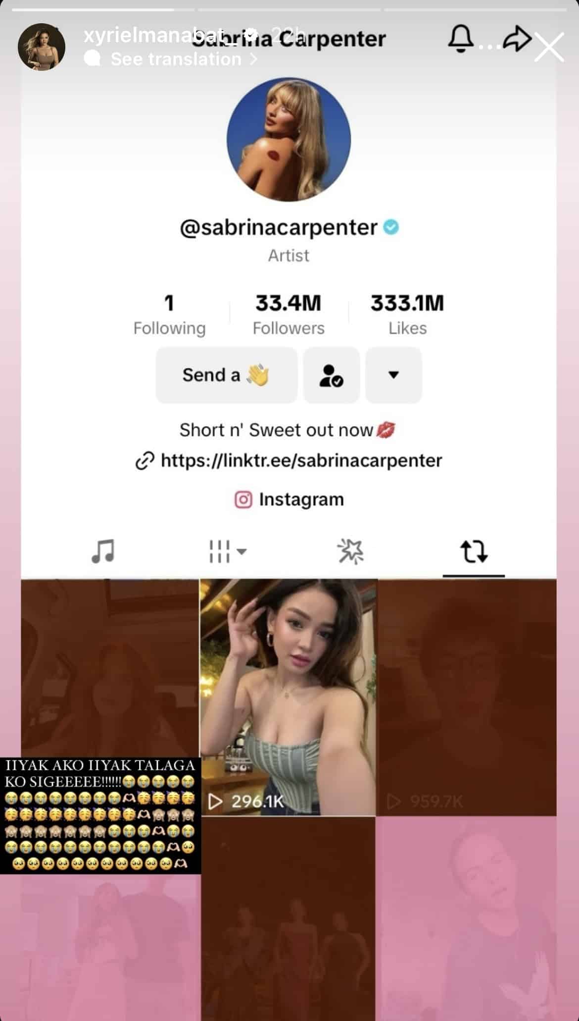 Xyriel Manabat gets noticed by Sabrina Carpenter