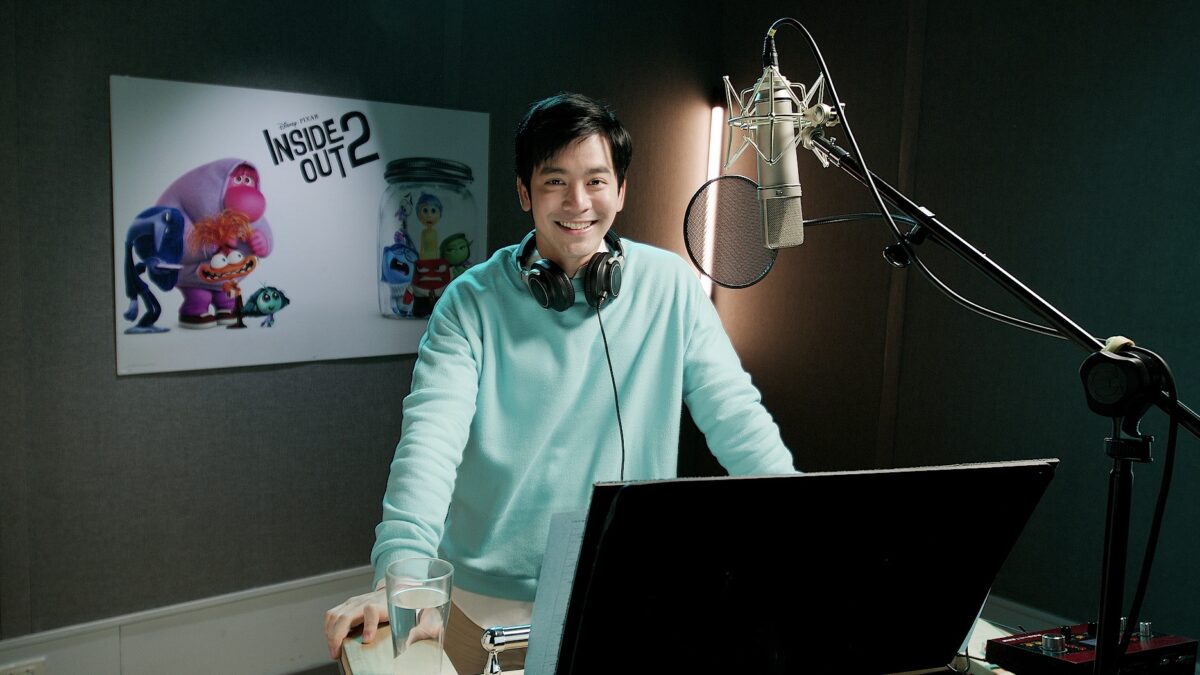 Joshua Garcia in a behind the scenes photo for "Inside Out 2's" Filipino dub. Image: Courtesy of Disney+ Philippines