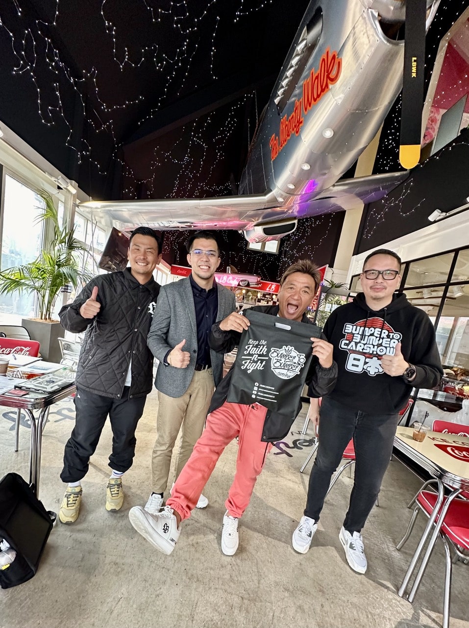 With Liberty Walk CEO and President Kato Wataru, Liberty Walk General Manager Toshiro Nishio and Mia Biz Ventures CEO Eric Te at Liberty Walk Headquarters in Nagoya, Japan