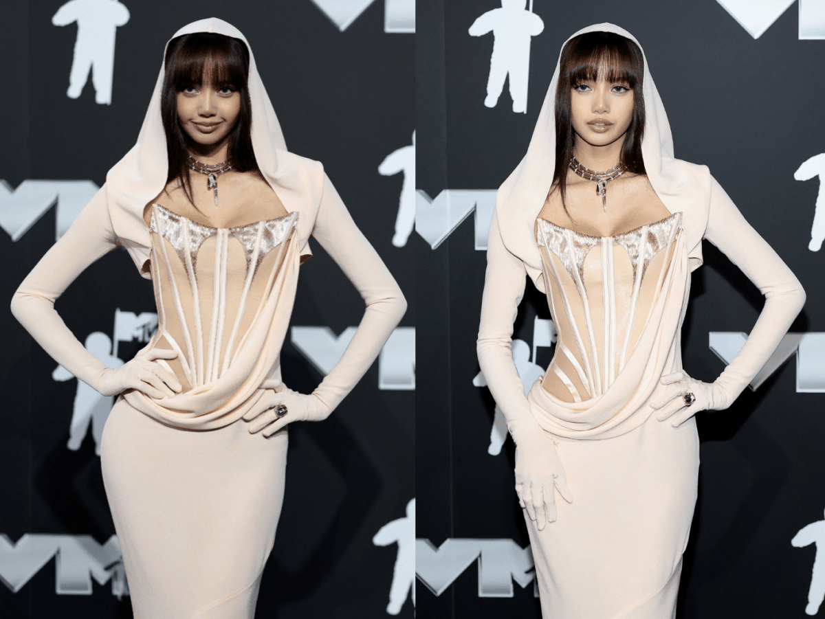 LOOK: Blackpink's Lisa exudes elegance in a veiled nude corset dress at the MTV Video Music Awards in New York. | 📷: Dimitrios Kambouris/AFP