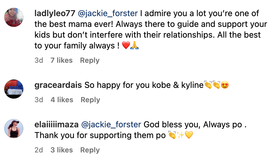 Jackie Forster supportive mom to Kobe Paras, his rumored GF Kyline Alcantara