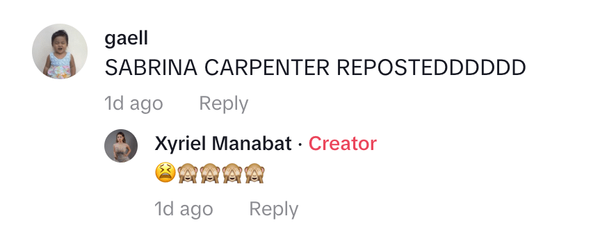 Xyriel Manabat gets noticed by Sabrina Carpenter