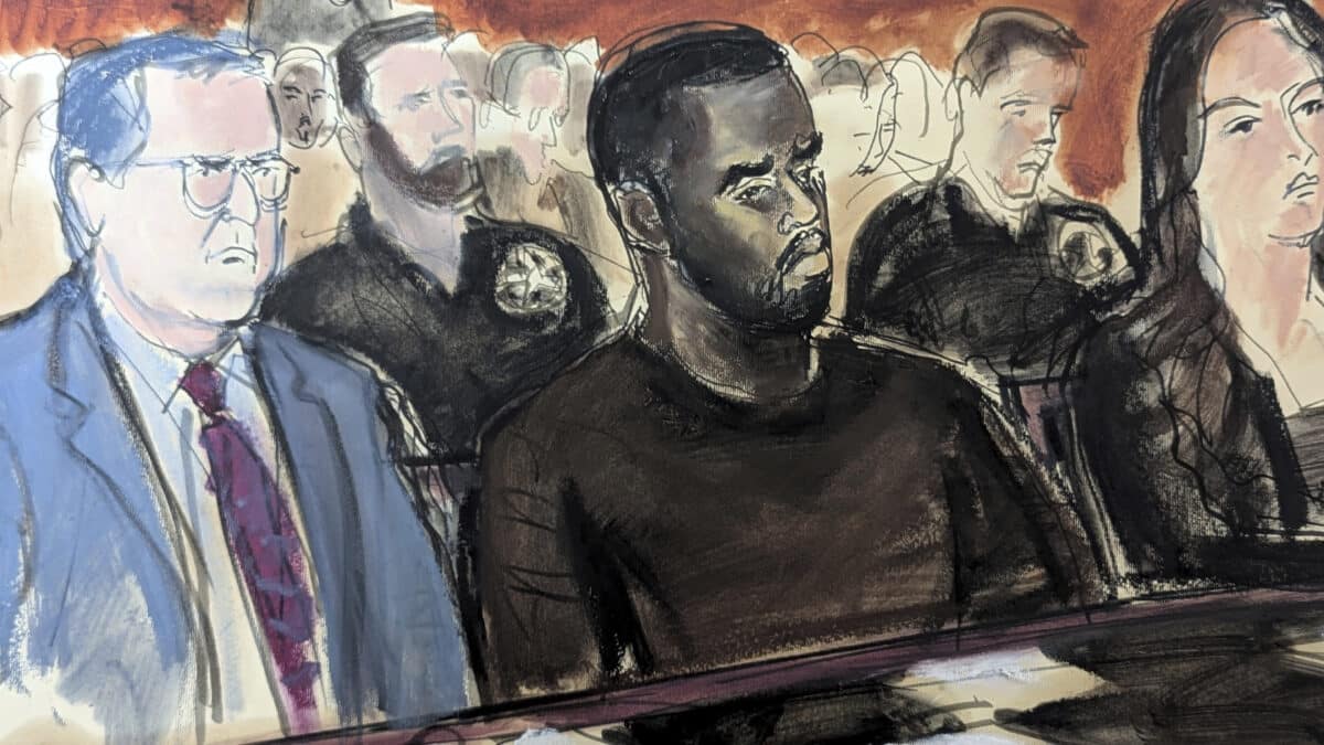 sketch of Sean Combs, center 