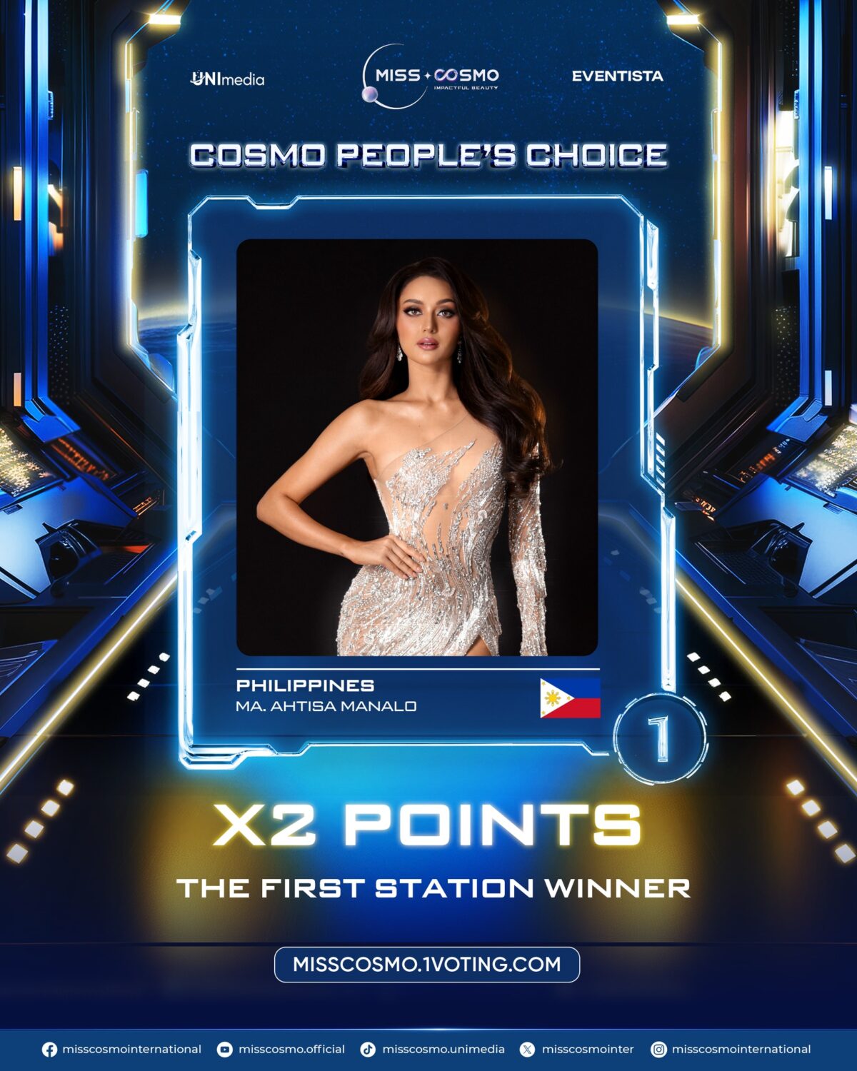 Ahtisa Manalo leads in Miss Cosmo 2024 'Big Bang' poll. /MISS COSMO FACEBOOK PHOTO