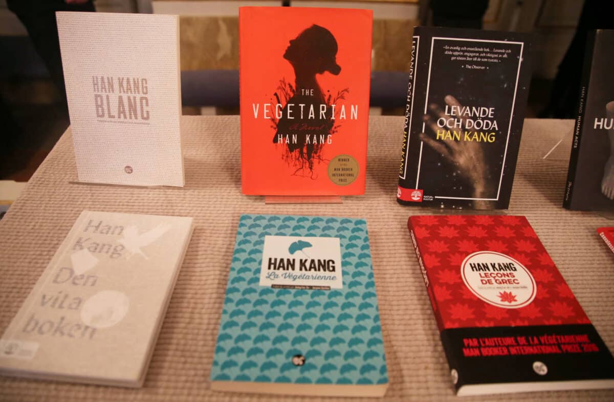 A FIRST FOR AN ASIAN WOMAN Books by South Korean writer Han Kang are displayed in theSwedish Academy after she was named the 2024 laureate of the Nobel Prize in Literature in Stockholm, Sweden, on Oct 10. Right photo shows the acclaimed author, taken in Seoul in 2016.