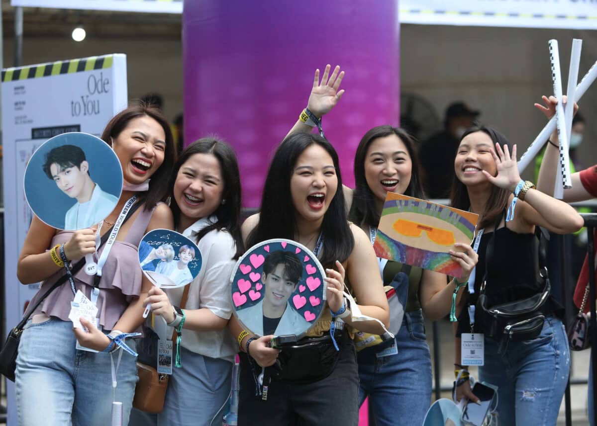 POP GOES THEIR HEART Filipino fans of the group Seventeengather at SM Mall of Asia to watch the popular boy band in February 2020, a month before the country went on lockdown.