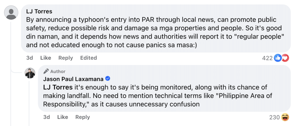 Jason Paul Laxamana argues 'typhoon entering PAR shouldn’t be announced as news'