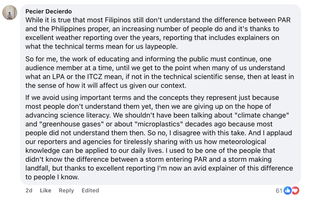 Jason Paul Laxamana argues 'typhoon entering PAR shouldn’t be announced as news'