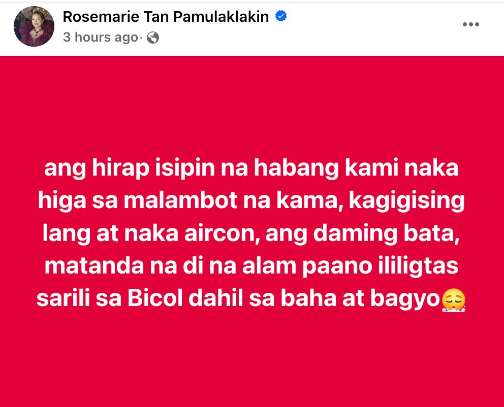 A screenshot of Rosmar Tan's Facebook post.