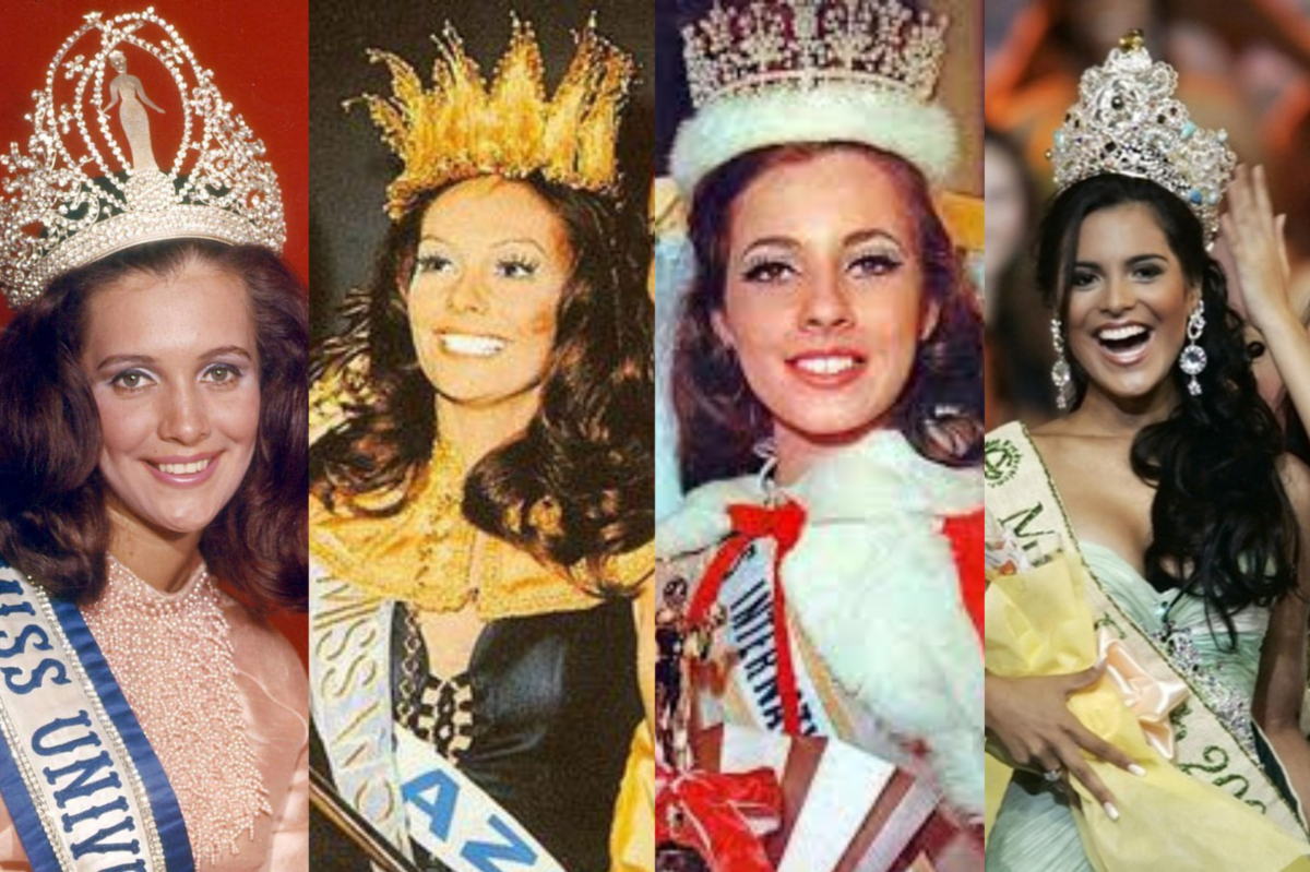 (From left) Miss Universe 1968 Martha Vasconcellos, Miss World 1971 Lucia Petterle, Miss International 1968 Maria Carvalho, and Miss Earth 2009 Larissa Ramos. Images from Miss Universe, Miss World, Miss International, and Miss Earth's social media pages