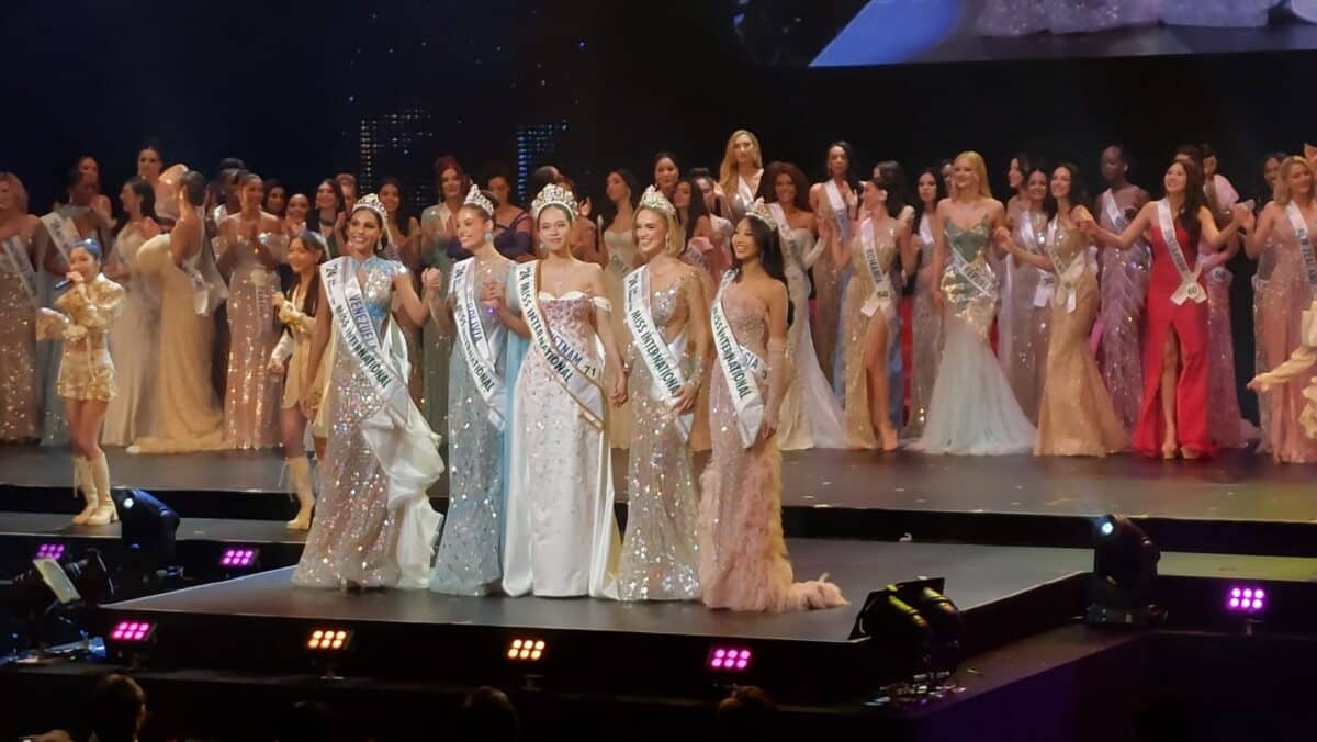 Miss International 2024 Huynh Thi Thanh Thuy and her court. Screengrab from Miss International YouTube page