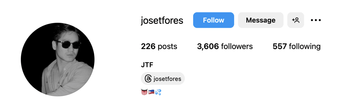 Image: Screengrab from Instagram/@josetfores