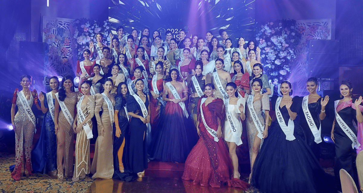 Reigning Miss Universe Sheynnis Palacios (second row, center) with the 2024 Miss Universe Philippines delegates during her visit to Manila