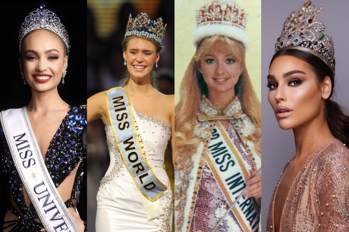 (From left) Miss Universe 2022 R’Bonney Gabriel, Miss World 2010 Alexandria Mills, Miss International 1982 Christie Claridge, and Miss Earth 2020 Lindsey Coffey. Images from Miss Universe, Miss World, Miss International, and Miss Earth's social media pages