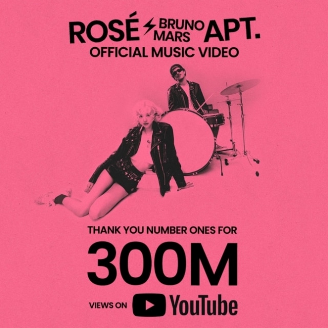 Rosé of Blackpink's music video with Bruno Mars for "Apt." reaches 300 million views. Image from The Black Label.