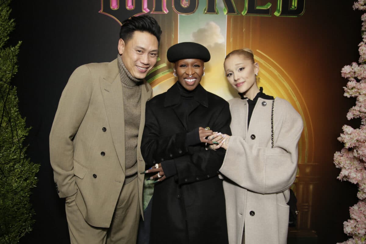 (From left) "Wicked" director Jon M. Chu, Cynthia Erivo, and Ariana Grande attend as Universal Pictures presents special New York City "Wicked" Screening at Metrograph on Dec. 03, 2024 in New York City. Image: Santiago Felipe/Getty Images for Universal Pictures/AFP