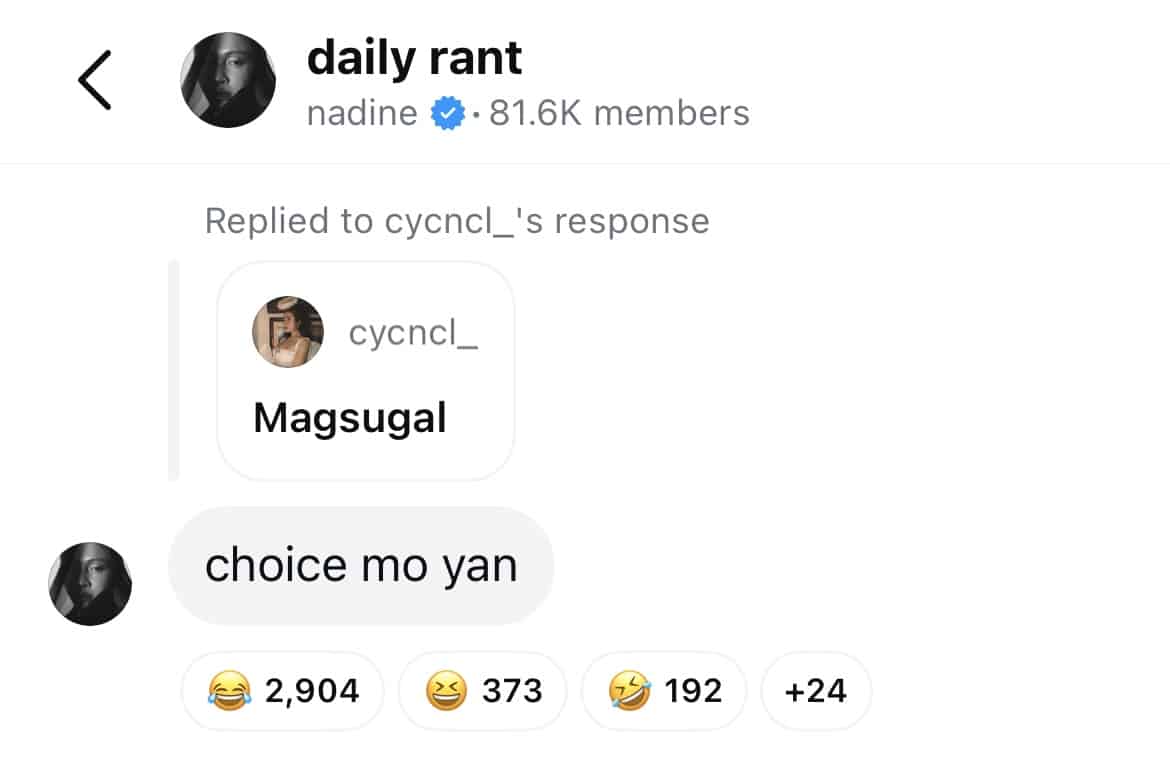 Nadine Lustre responds to 'magsugal' fan remark: 'Choice mo ‘yan’