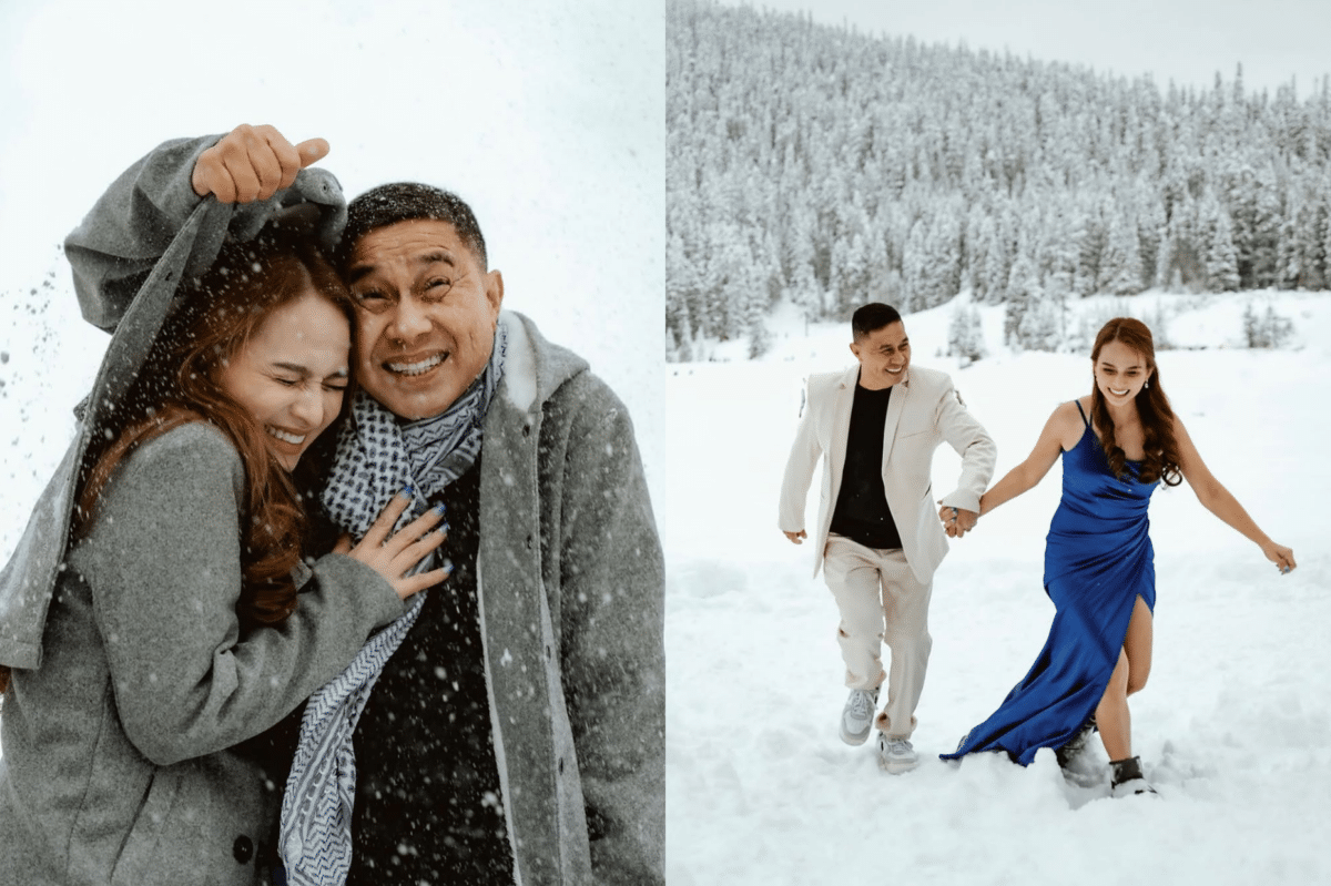 LOOK: Jose Manalo, Mergene Maranan all smiles in snowy prenup shoot. Images: Instagram/@marananmergene