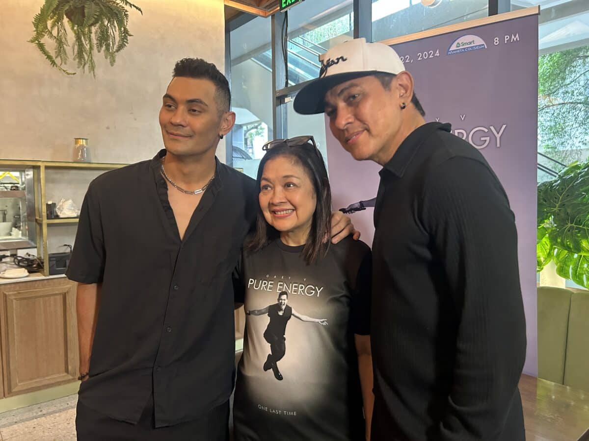 (From left) Gab Valenciano, Angeli Pangilinan, and Gary Valenciano. Image: Hannah Mallorca/INQUIRER.net