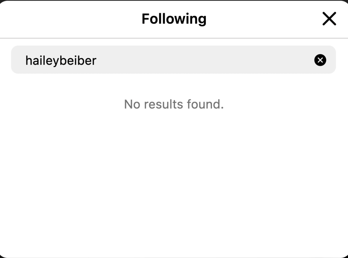 Screenshot of Justin Beiber's following list.