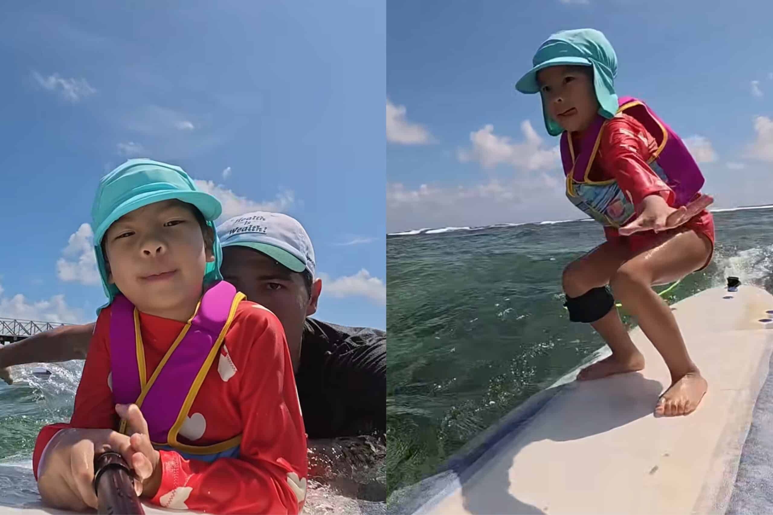 Anne Curtis, the daughter of Erwan Heussaff Dahlia shows off surf skills