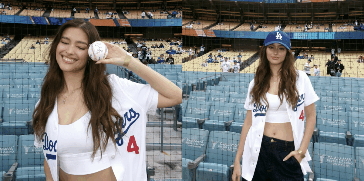 Liza Soberano throws the first throw in the Filipino heritage evening of Dodgers Game