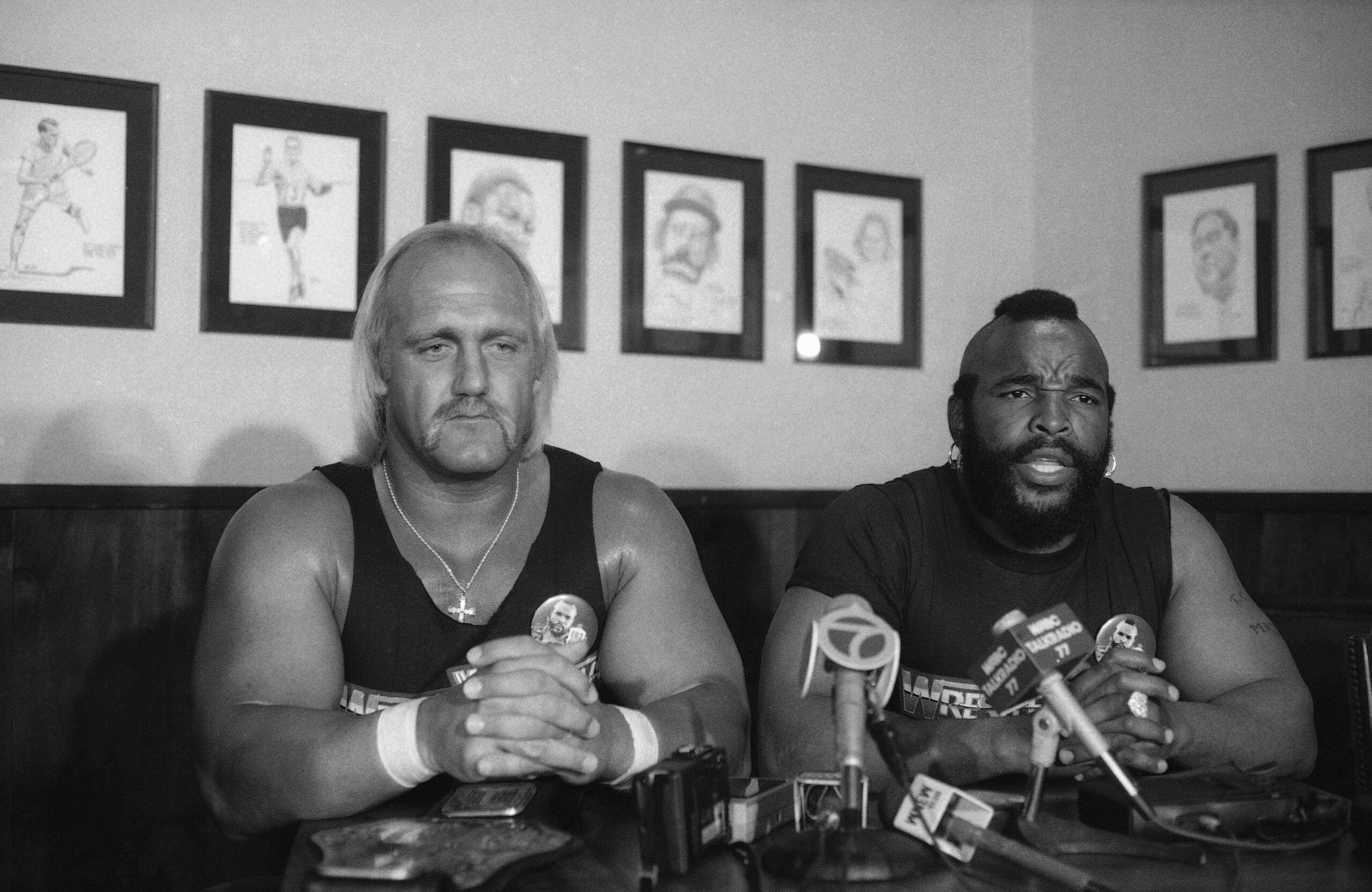 World Wrestling Federation Heavyweight Champion Hulk Hogan, Left, and Mr. T. appear on a press conference on March 18, 1985 in Madison Square Garden in New York.