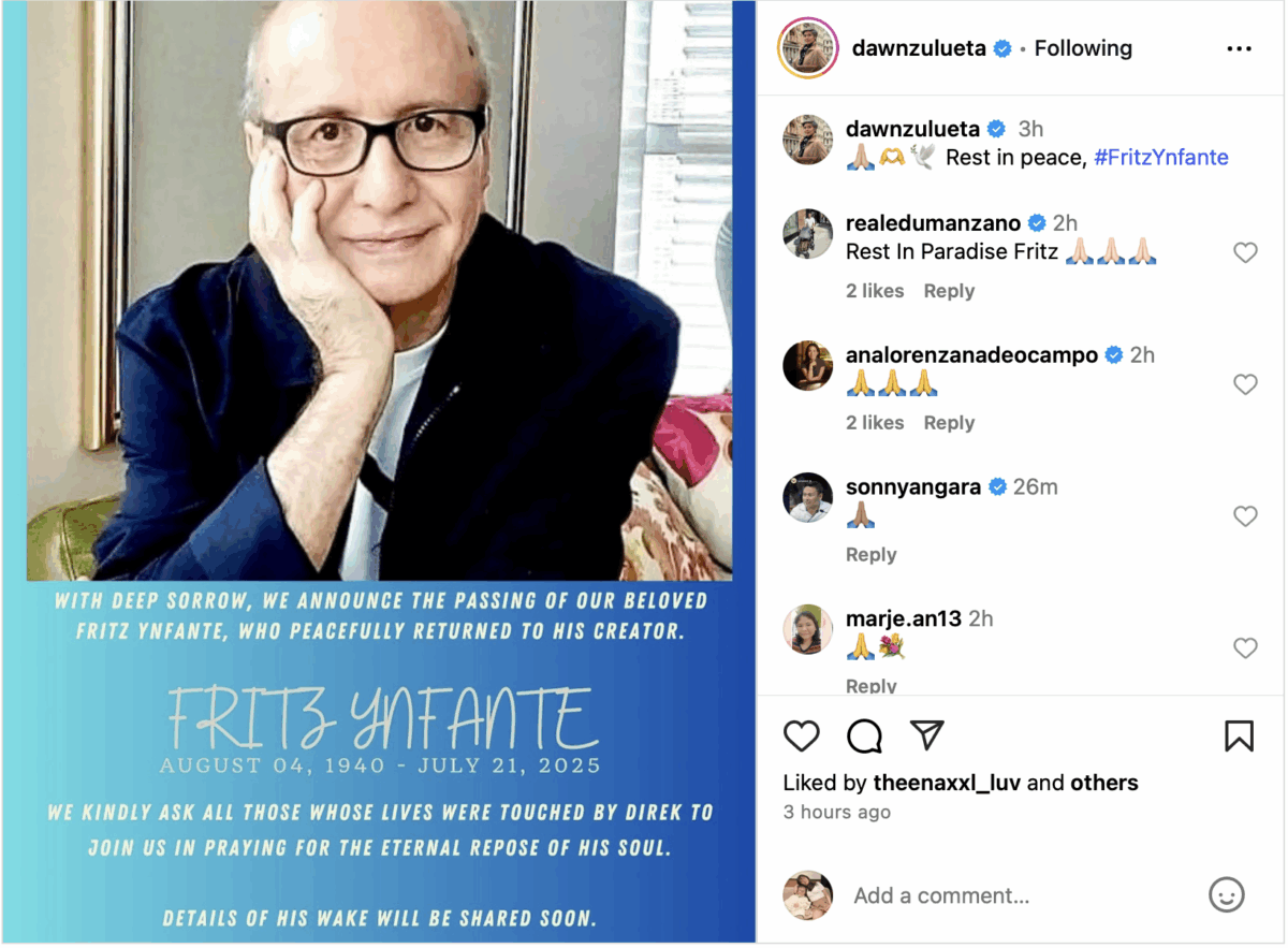 Fritz Ynfante, Veteran music, Film and TV director, Death at 84