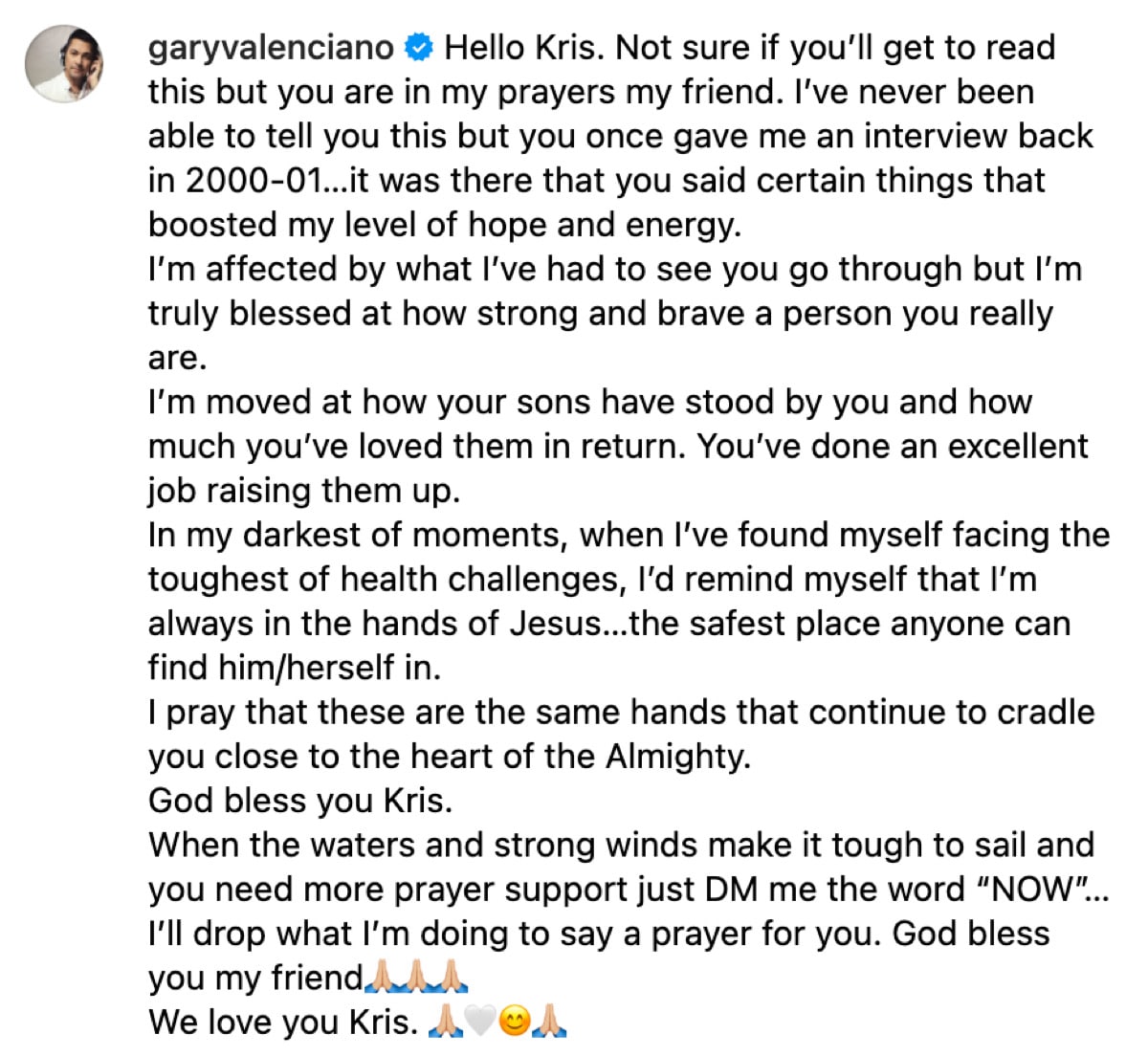 Gary Valenciano admires the courage of Kris Aquino in the midst of her car -immune diseases