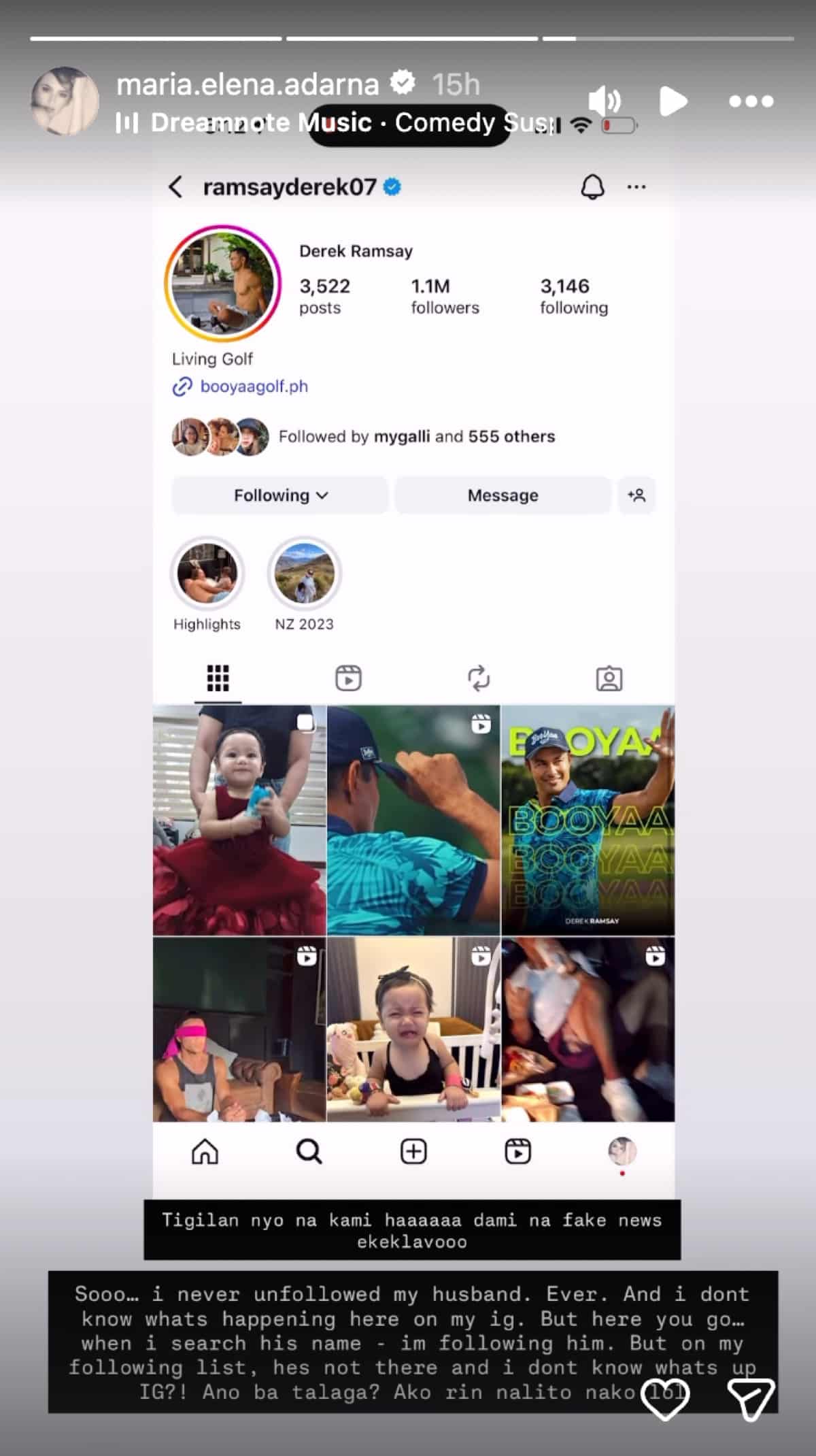 Ellen Adarna clarifies that she did not follow Derek Ramsay on Instagram