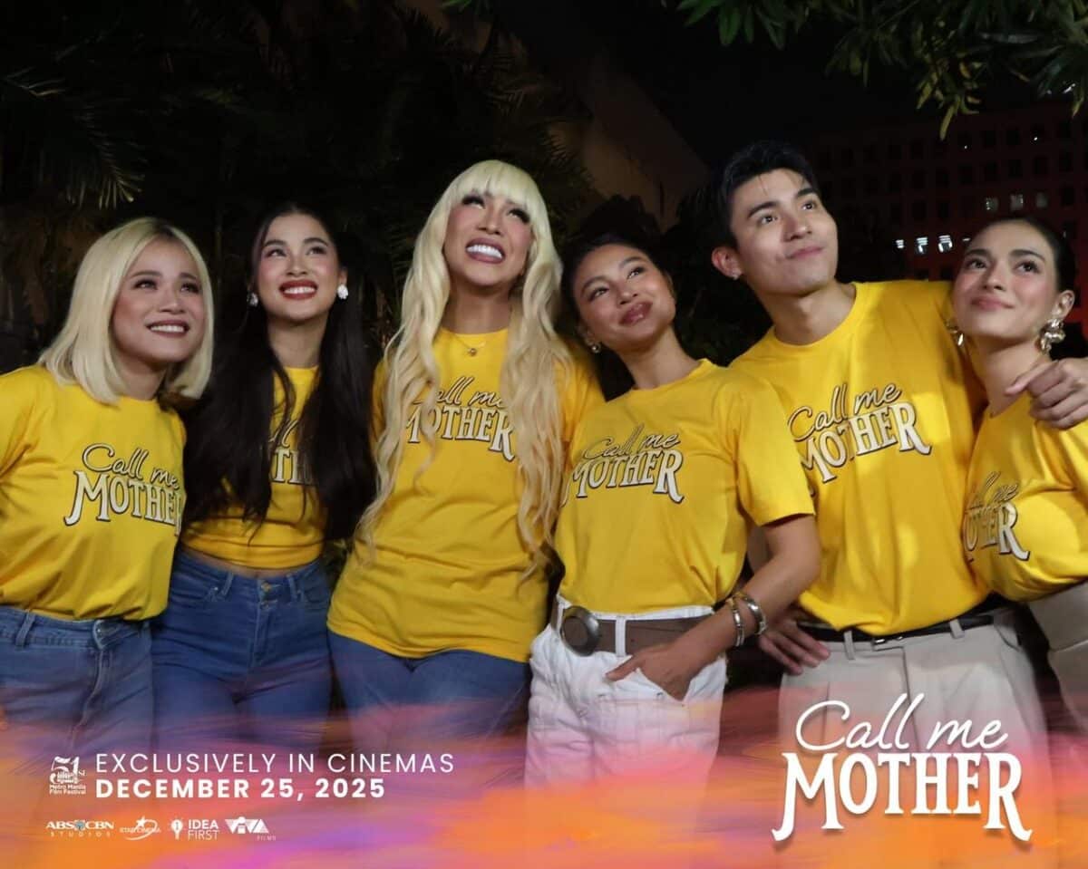 (From left) Klarisse de Guzman, Shuvee Etrata, Vice Ganda, Nadine Lustre, Brent Manalo, and Mika Salamanca at a media huddle for "Call Me Mother." Image: Courtesy of Star Cinema